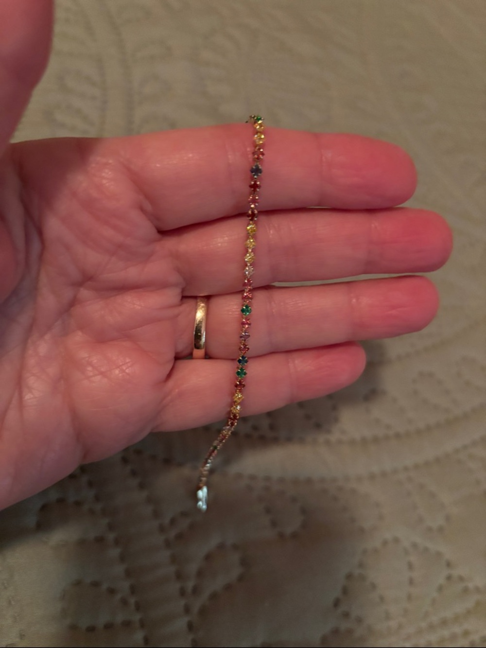 Pretty Bird Multicolor CZ Station Bracelet - Pink Green Yellow Blue - Picture 2 of 5